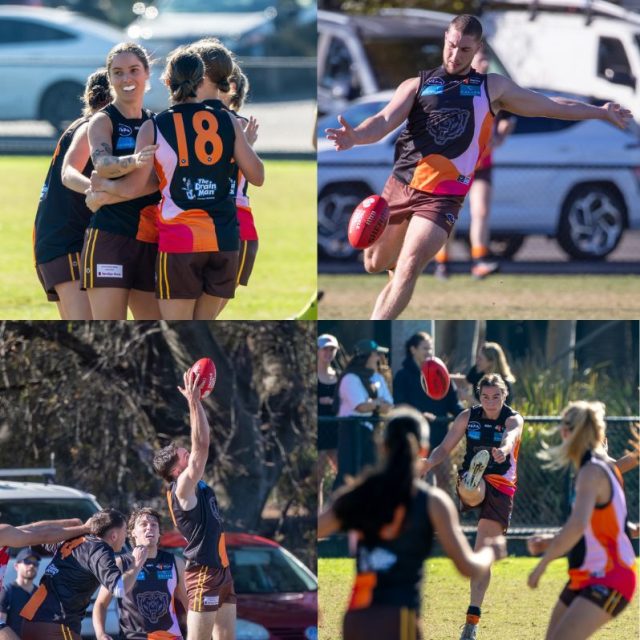 Photos of both the Mens and Womens senior teams playing in their limited edition Danny Delbrige Day playing jumper for 2025